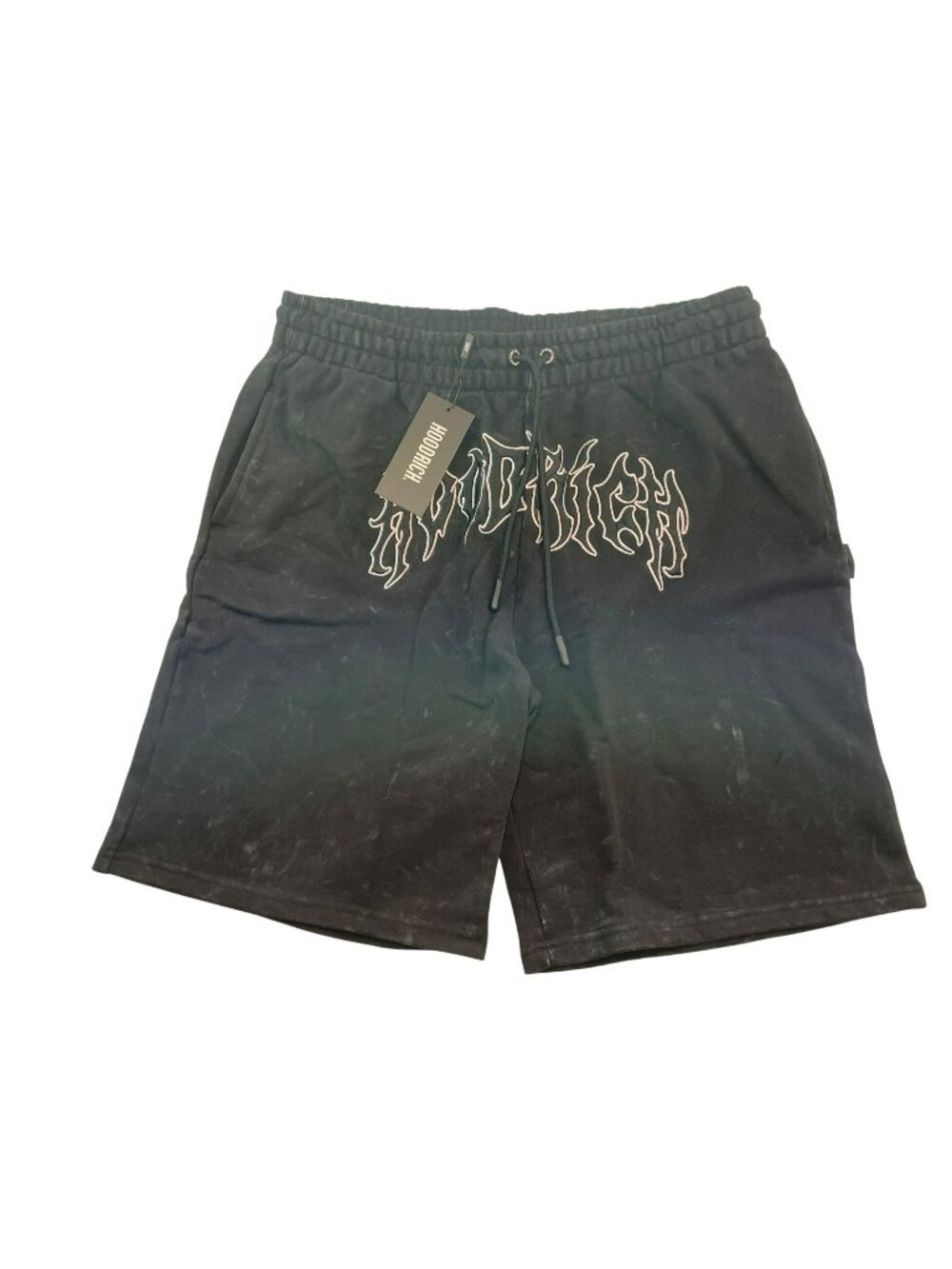 Hoodrich 440 Spectral Fleece Shorts Black Acid Embroidered Men's Sz XL $50NWT